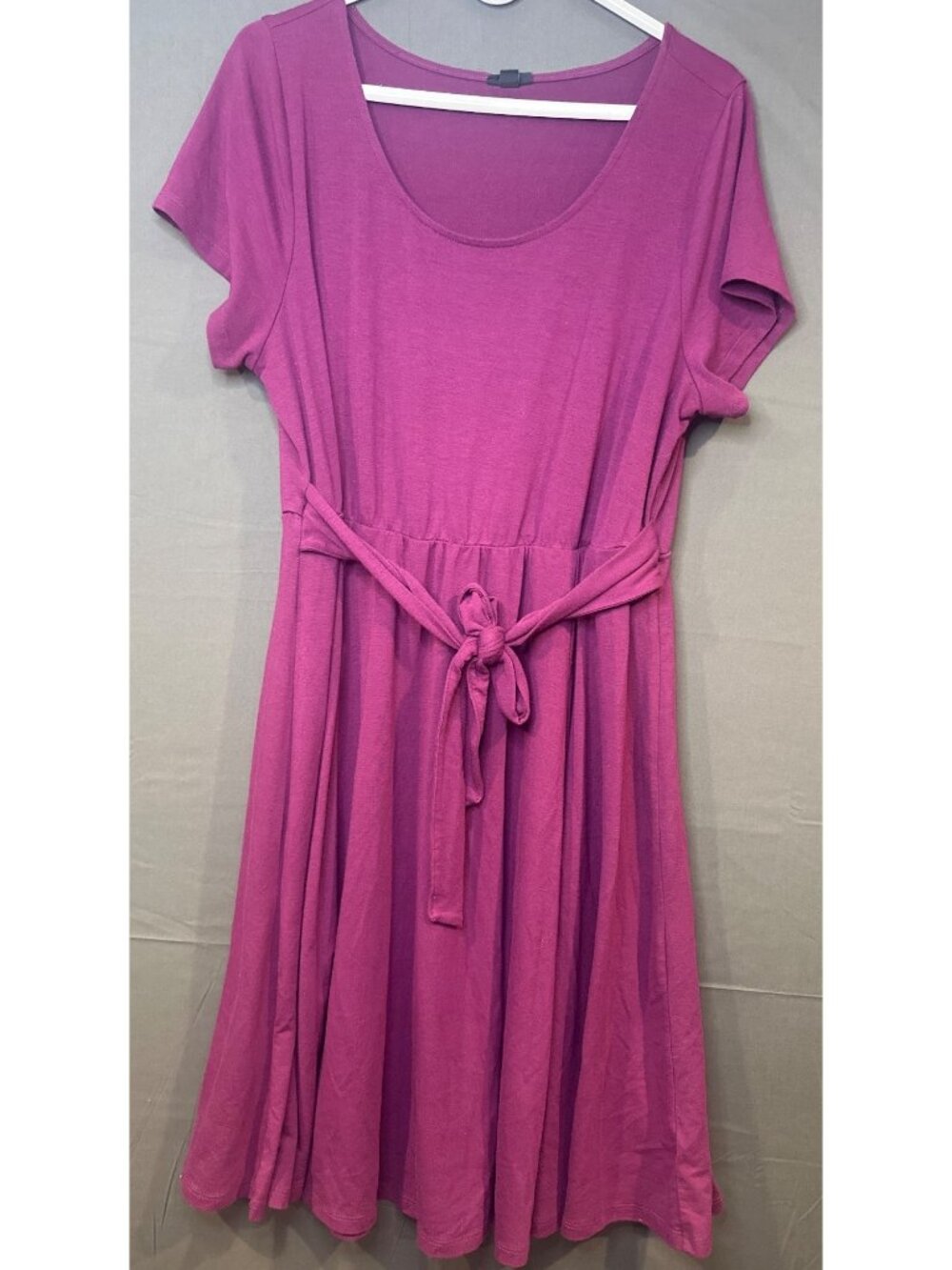 Torrid 18 Magenta Purple Jersey Fit Flare Tie Waist Dress Plus Size Career